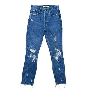 Abercrombie & Fitch Women’s Medium Wash Distressed  High Rise Mom Jeans
